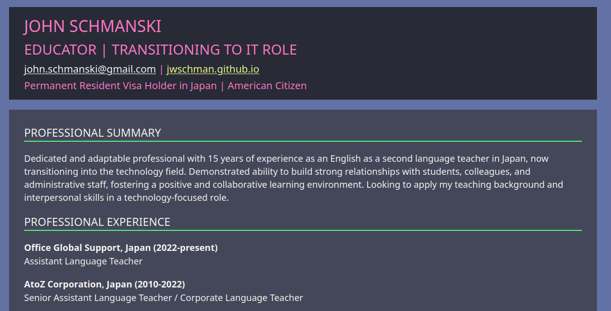 screenshot of the website