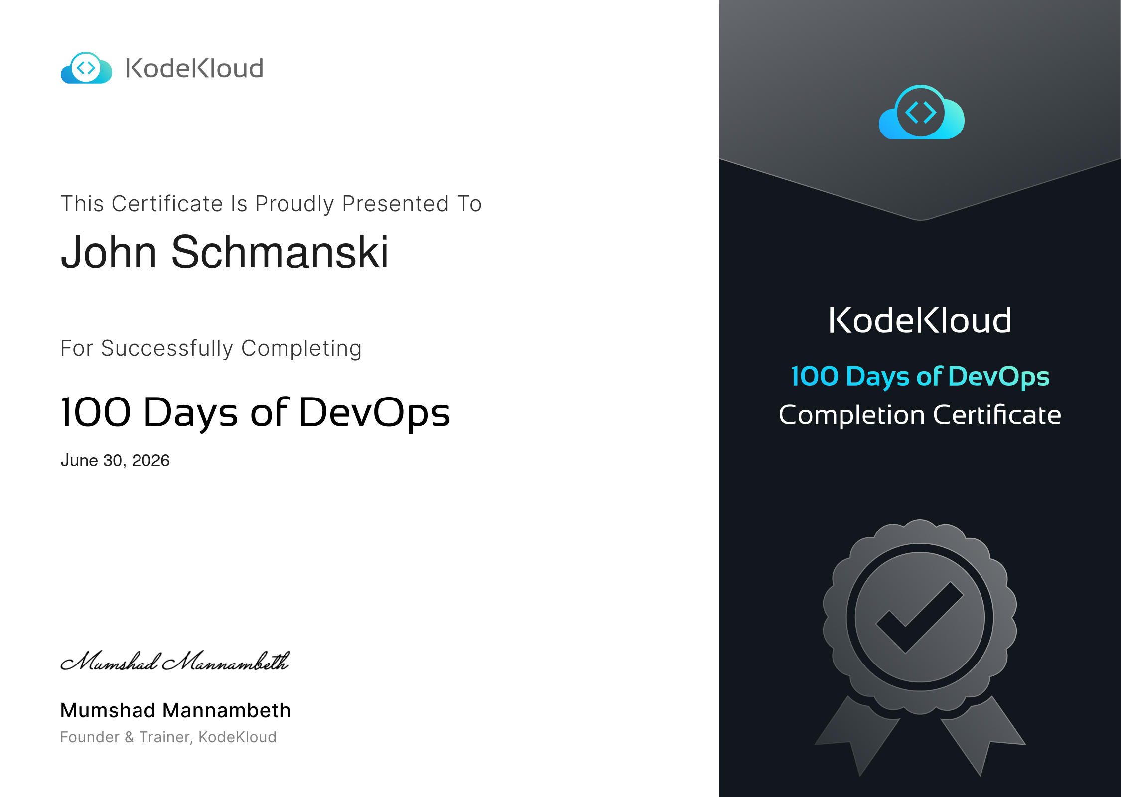 100 Days of DevOps Certificate